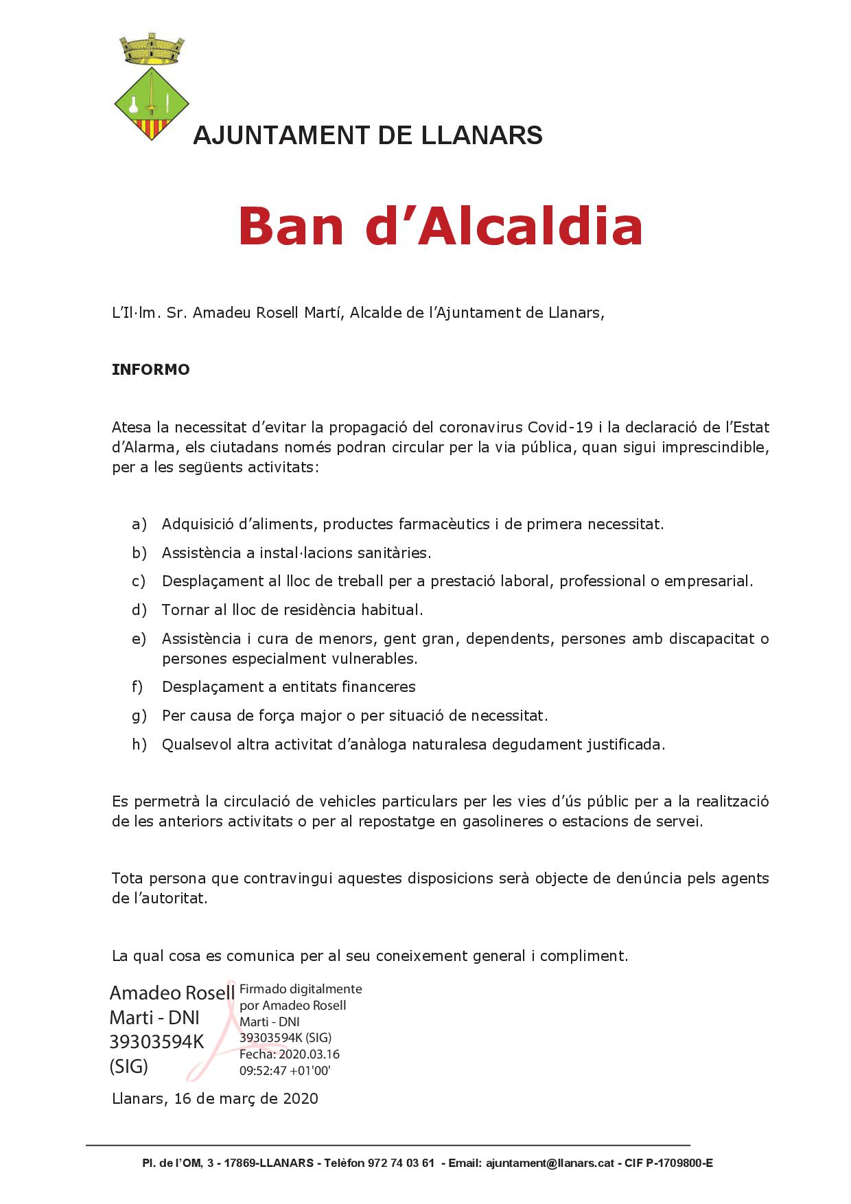 Ban Coronavirus signat